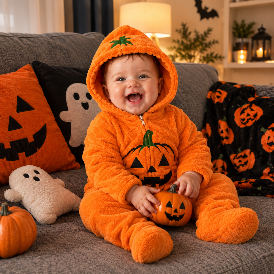 Baby wearing a cozy hallowen