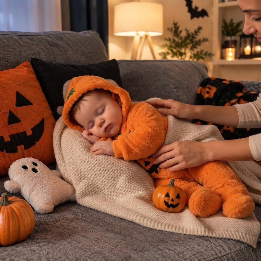 Baby wearing a cozy hallowen
