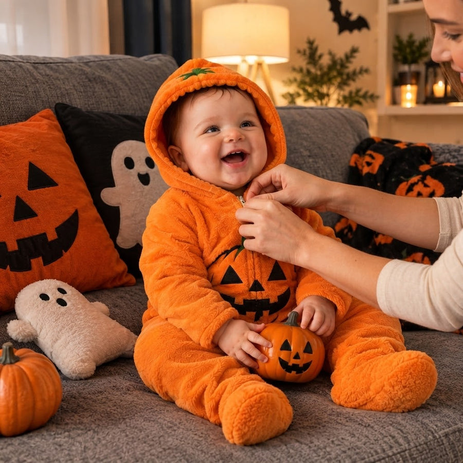 Baby wearing a cozy hallowen